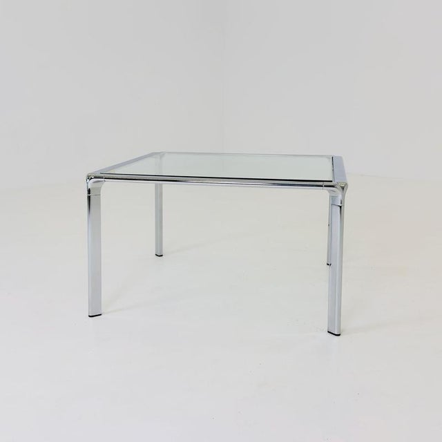 Mid-Century Modern Italian Bauhaus Square Coffee Table in Chrome and Glass, 1980s For Sale - Image 8 of 16