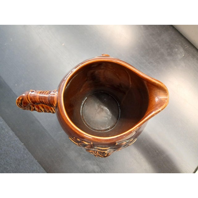 English Devon England Rare Vintage 1940s Wwii v Day Brown Glazed Pitcher For Sale - Image 3 of 5