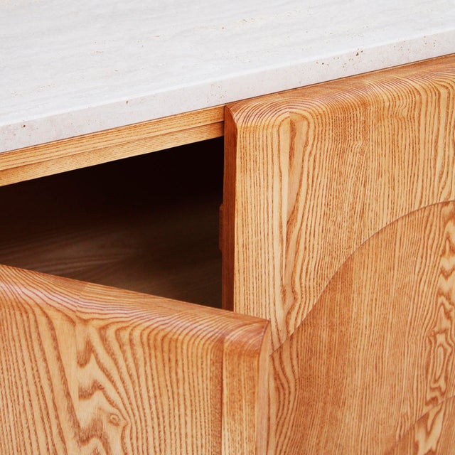 Wood Italian Handcrafted Oak and Travertine Sideboard, 2000s For Sale - Image 7 of 12