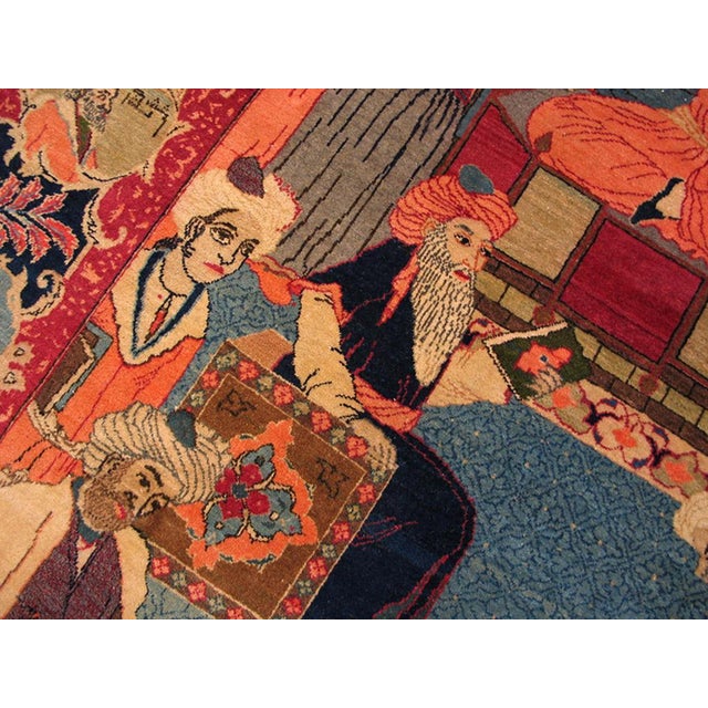 1940s Persian Pictorial Kashan "Mashahir" Carpet ( 4'4" x 7 ' - 132 x 213 ) Antique Kashan Small Scatter Size Wool Blue...