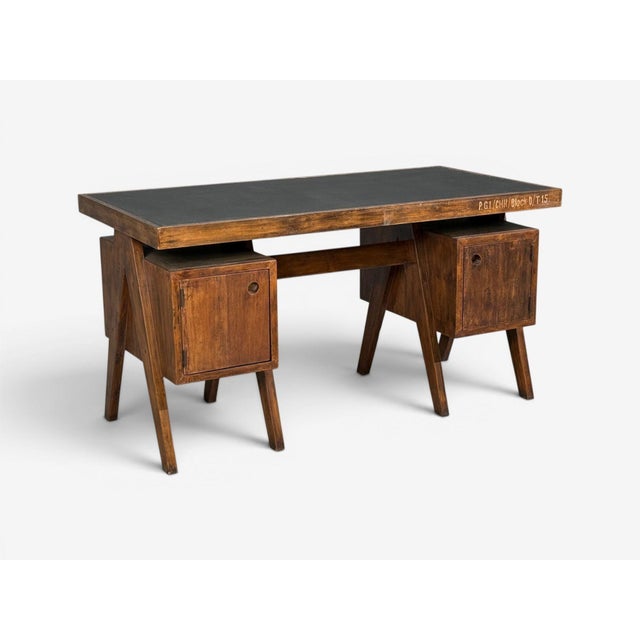 Pierre Jeanneret, Rare Writing Desk, Teak, Leatherette, Chandigarh, India, 1960s For Sale - Image 13 of 14