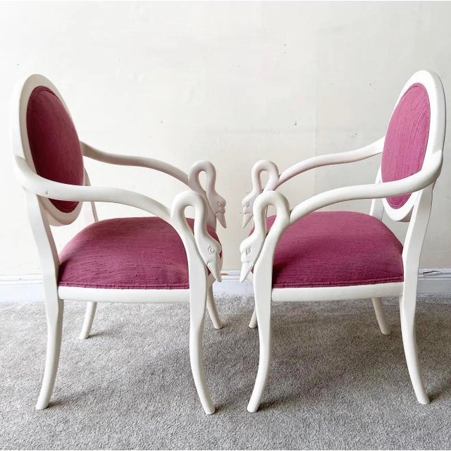 Postmodern 1980s Postmodern Casa Bique Swan Dining Chairs | Set of 6 in Ivory & Raspberry Pink For Sale - Image 3 of 11