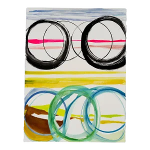 Contemporary Abstract Acrylic and Ink on Arches Paper Painting “Circles and Lines" by Laura Newman