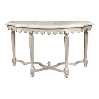 Swedish Faux-Crackle Console Table With Faux Marble Top For Sale