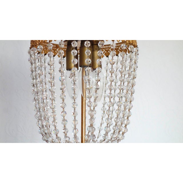 Brass Lead Crystal Pearl Three Lights Chandelier, 1960s For Sale - Image 9 of 11