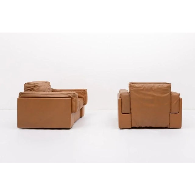 Set of Italian Modern Cognac Leather Club Armchairs For Sale - Image 4 of 10