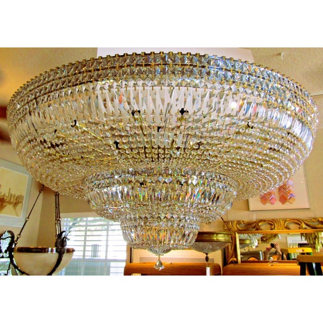 1990s Grand Schonbek 48" Diameter Petit Crystal Three Tier Flush Mount Chandelier For Sale - Image 4 of 15