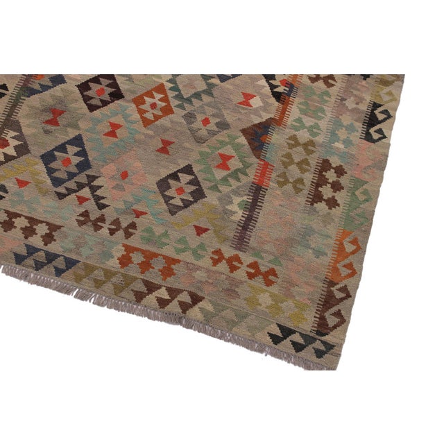 Abstract Abstract Kilim Tan Gray Wool Rug - 5'9" X 8'1" For Sale - Image 3 of 7