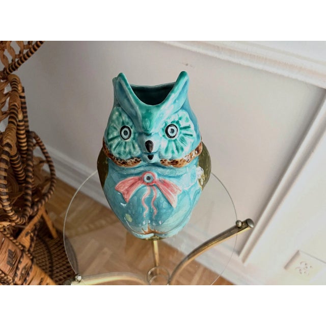 Midcentury French Majolica Owl Pitcher For Sale - Image 11 of 16