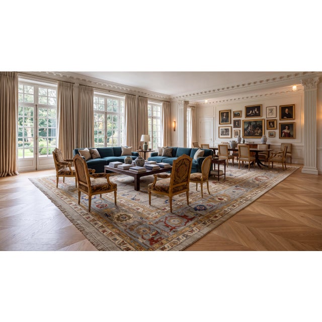 Elevate your interior with this exceptional Modern Oushak Style Hand-Knotted Wool Area Rug, tailored for high-end luxury...
