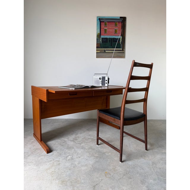 Mid-Century Modern 1970’s Mid-Century Modern Vi-Ma Danish Teak Desk With Hidden Sliding Filing Cabinet For Sale - Image 3 of 12