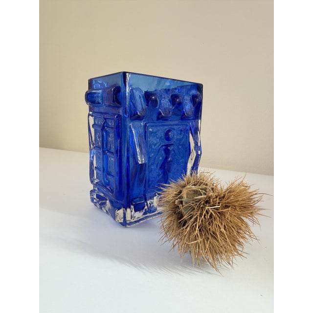 Cobalt Blue Pressed Glass Vase by Josef Schott for Smålandshyttan, Sweden, 1960s For Sale - Image 11 of 18