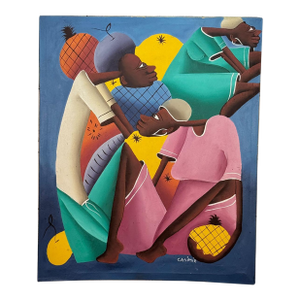 Vintage Haitian Abstract Figural Oil on Canvas Painting by Laurent Casimir
