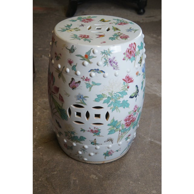 Mid 20th Century Chinese Famille Rose Floral & Fauna Polychrome Garden Stool Seat 18" For Sale - Image 6 of 13