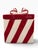 Whimsical vintage Savino Designs cookie jar designed as a wrapped gift box, featuring bold red and white striping and a...