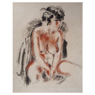 André Dignimont, Nude in a Wool Coat, Original Signed Watercolor For Sale