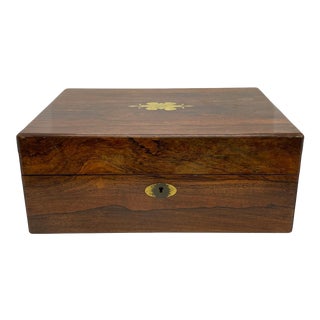 Antique Rosewood Travel Box With Brass Inlay, Complete With All Interior Items For Sale