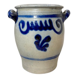 Antique 19th Century Handmade Stoneware Crock Pottery Jug With Handle 2 Gallon For Sale