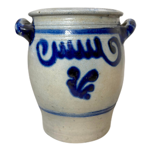 Antique 19th Century Handmade Stoneware Crock Pottery Jug With Handle 2 Gallon