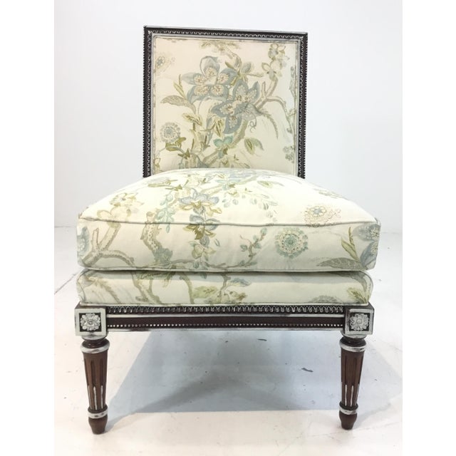 Hickory Chair Transitional Carved Wood Floral Print Slipper Chair