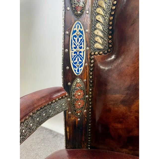 Portuguese Colonial Style Leather & Filigree Design Throne Chair For Sale - Image 12 of 12