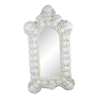 Vintage Mid-Century French Grotto Style Arch Top Seashell & Coral Mirror - 42" For Sale