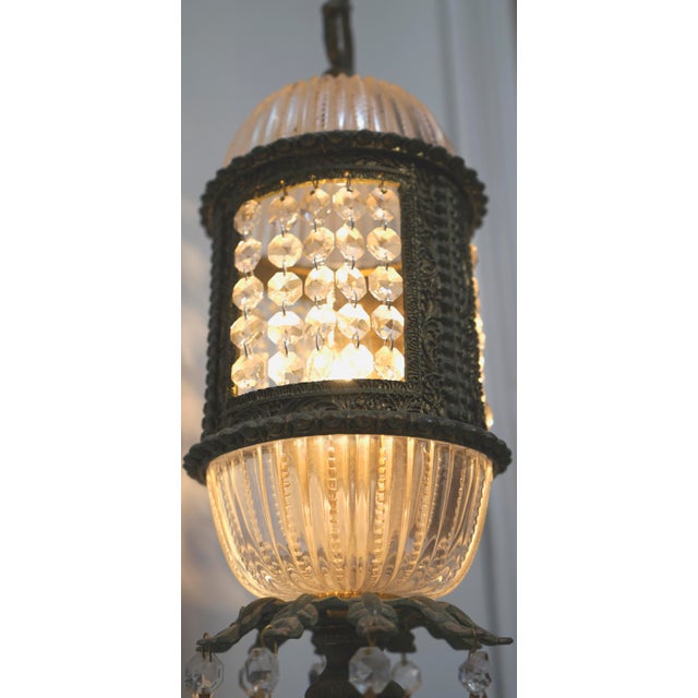 1915 Antique Bronze Art Nouveau German Crystal Prism Table Lamp For Sale - Image 4 of 13