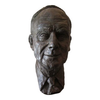 Life Sized Plaster Bust of a Gentleman With Wooden Stand, 1993 For Sale