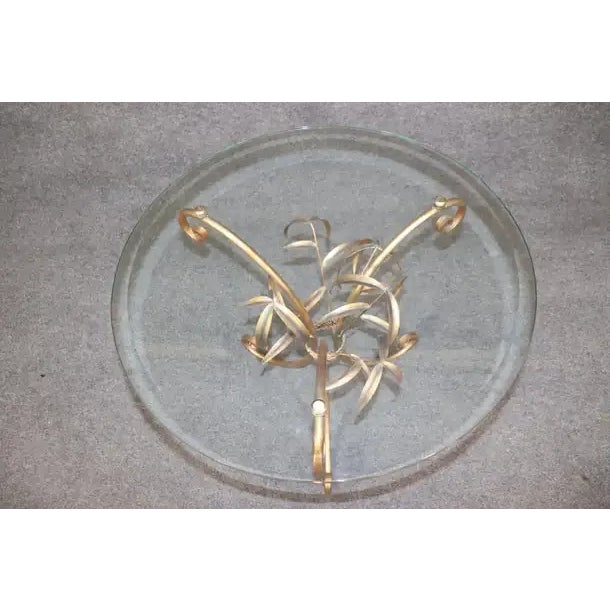 Mid-Century Modern Gold Gilded Glass Top Tree Form Faux Bois Center End Table For Sale - Image 3 of 11