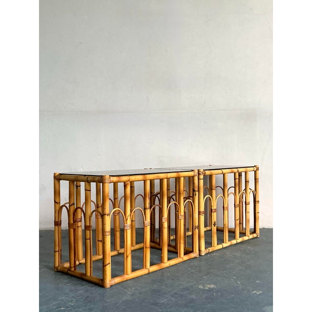 Vintage Boho Arched Rattan Side Table For Sale In West Palm - Image 6 of 10