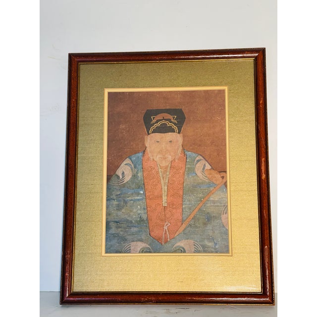 1900 - 1909 Antique Chinese High Priest Portrait on Silk Framed Qing Dynasty For Sale - Image 5 of 9