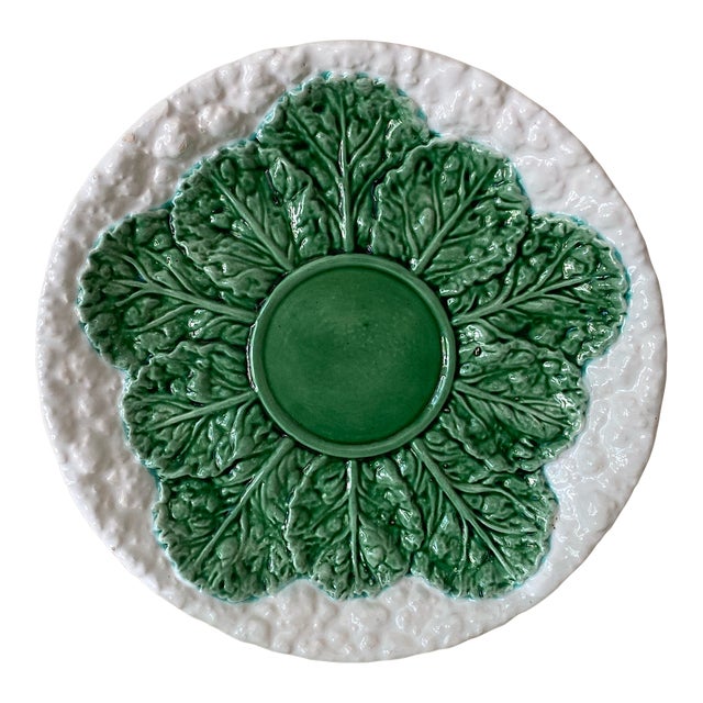 1930's Bordallo Pinheiro Majolica White and Green Cauliflower Plate With Impressed Mark For Sale