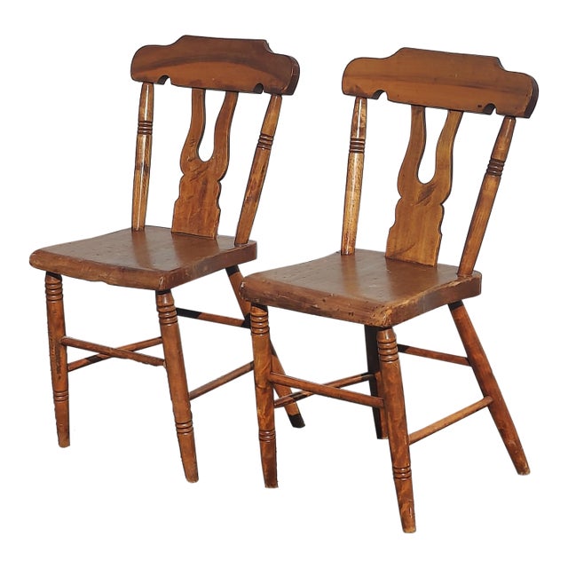 Vintage 1900s Plank Seat Farm Chairs - a Pair For Sale