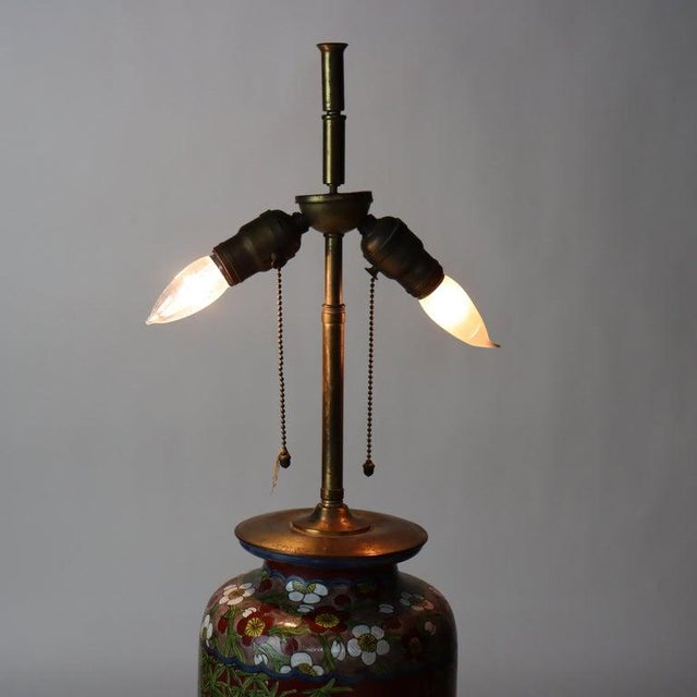 Red Antique Japanese Enameled Porcelain Lamp With Figures C1920 For Sale - Image 8 of 13