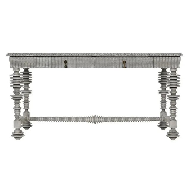 This striking desk is a sublime example of spool turning. Its magnificent legs and stretcher, ornately carved apron, and...