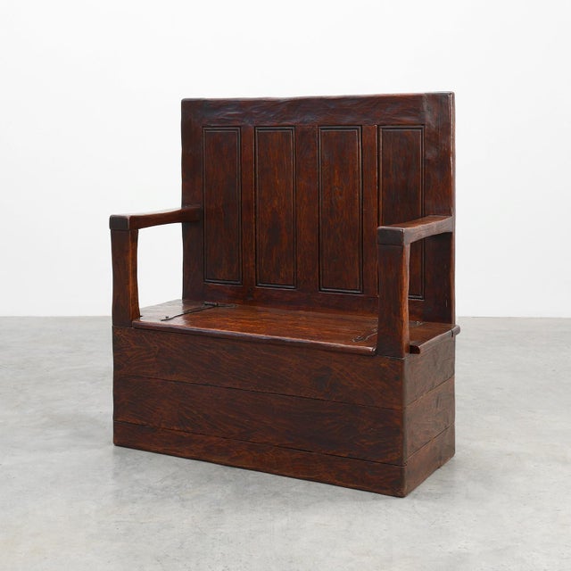 19th Century Rustic Oak Carved Bench with Storage Compartment, France For Sale - Image 16 of 16