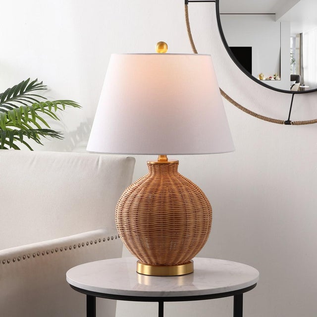 Transitional Nobuo 23" Rattan Table Lamp in Natural/Brass For Sale - Image 3 of 3