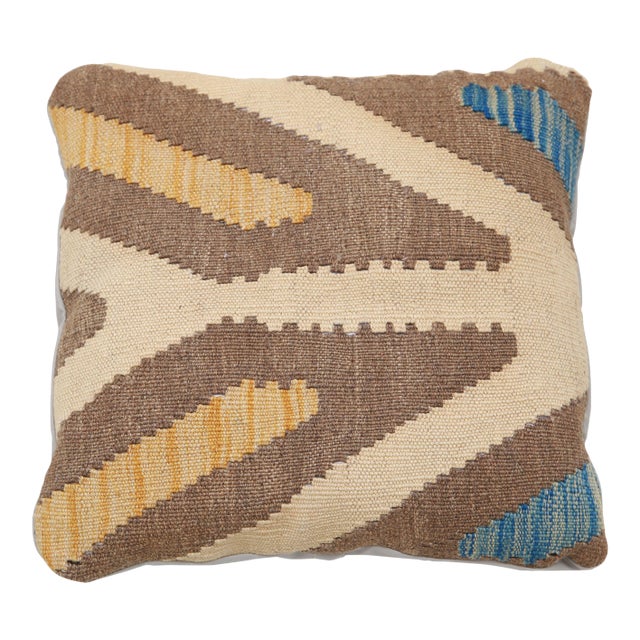 Arteverk Handwoven Afghan Kilim Pillow — Brown & Cream Chevron For Sale