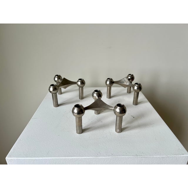 Metal Mid-Century Modular Candleholders by Stoff Nagel. Germany, 1960s, Set of 3 For Sale - Image 7 of 8