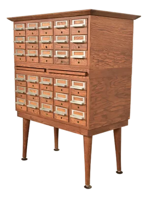 Remington Rand Style Mid-Century Modern 30-Drawer Oak Library Card Catalog, Circa 1960s