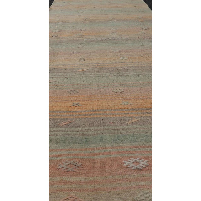 Mid 20th Century Vintage Turkish Kilim Runner With Stripes in Multi Soft Colors For Sale In Atlanta - Image 6 of 12