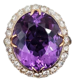 16.00 Ct Vintage Amethyst & Diamond Ring Size 7.5