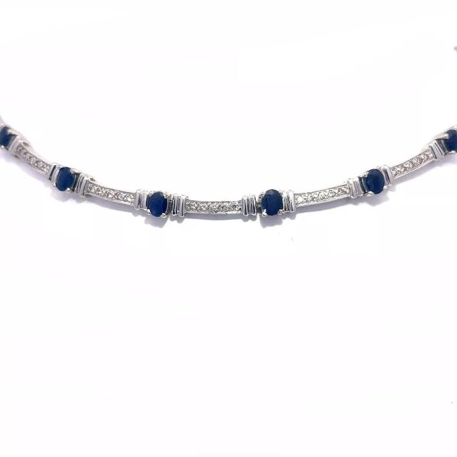 Gold Sapphire Diamond Necklace 14k White Bar Link For Sale In Miami - Image 6 of 7