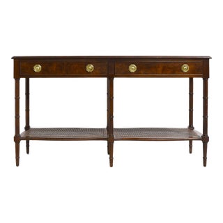 Mid Century Faux Bamboo and Cane Console Table by Hekman For Sale