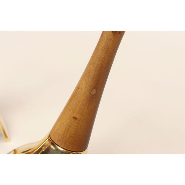 Pair of Sculptural Vintage Austrian Brass and Walnut Candlesticks For Sale - Image 13 of 18