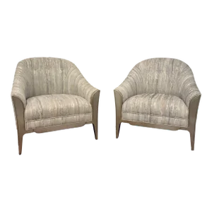 Currey & Co. Abstract Modern Gray and Taupe Emmitt Lounge Chairs Pair