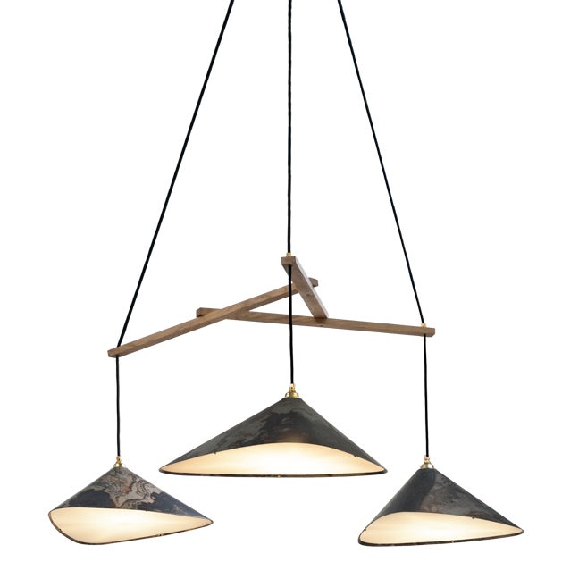 Emily Group of Three with Oxidized Shades Hanging Lamp from Moss Objects For Sale