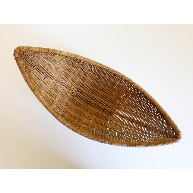 1960s Woven Wicker Canoe-Shaped Basket For Sale In Sacramento - Image 6 of 7