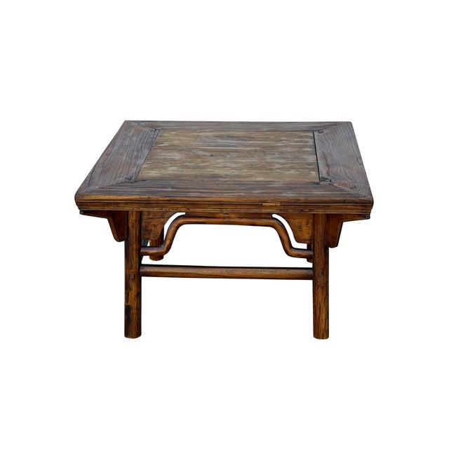 Asian Vintage Rustic Raw Wood-Square Ming Style Apron Low Coffee Table For Sale - Image 3 of 15