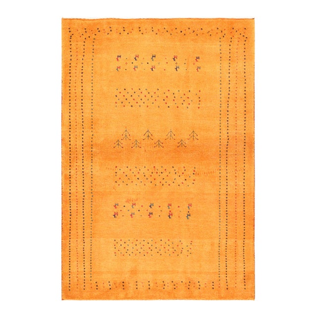 Pasargad Home Tribal Gold Wool Area Rug- 3' 5" X 4'11" For Sale